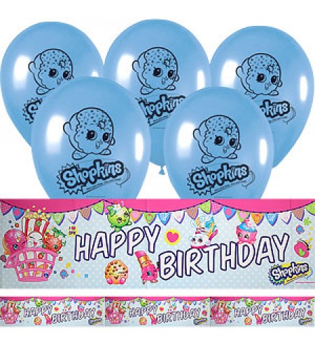 KIT BALÕES E FAIXA SHOPKINS